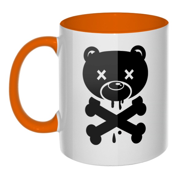 Медведь-пират, кружка цветная внутри и ручка, цвет оранжевый