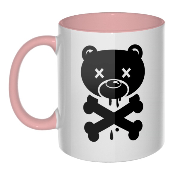Медведь-пират, кружка цветная внутри и ручка, цвет розовый