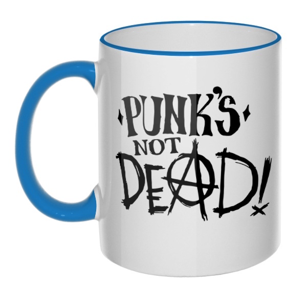 Кружка Punk's not dead с цветным ободком и ручкой, цвет голубой
