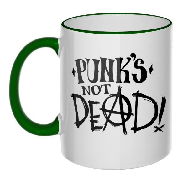 Кружка Punk's not dead с цветным ободком и ручкой, цвет зеленый