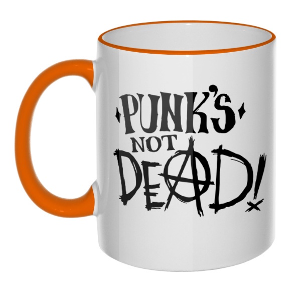 Кружка Punk's not dead с цветным ободком и ручкой, цвет оранжевый