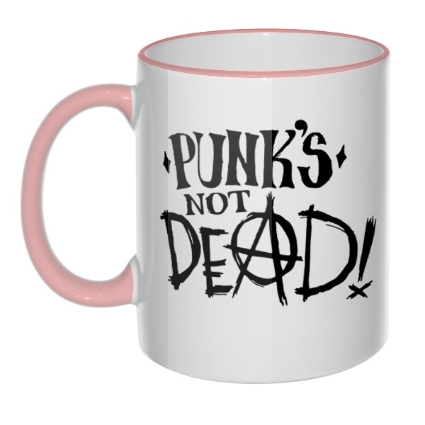 Кружка Punk's not dead с цветным ободком и ручкой, цвет розовый