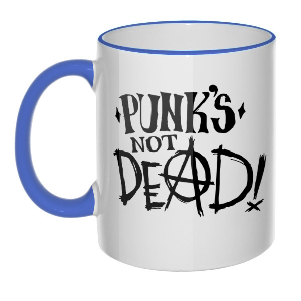 Кружка Punk's not dead с цветным ободком и ручкой, цвет лазурный