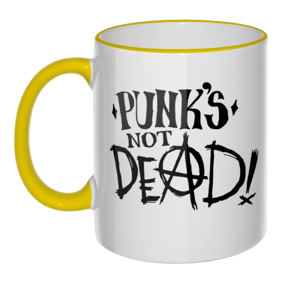 Кружка Punk's not dead с цветным ободком и ручкой, цвет желтый
