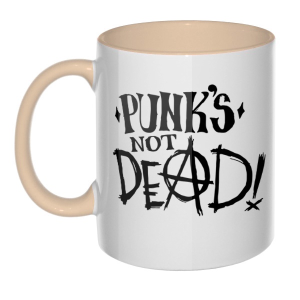 Кружка Punk's not dead цветная внутри и ручка, цвет бежевый