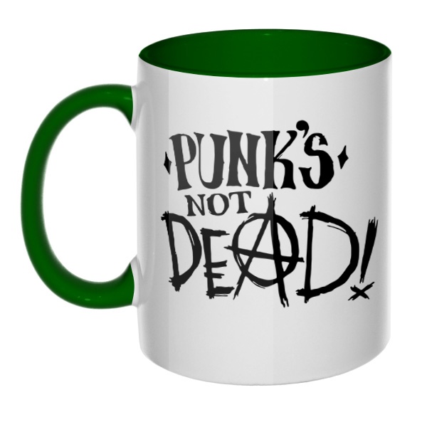 Кружка Punk's not dead цветная внутри и ручка, цвет зеленый