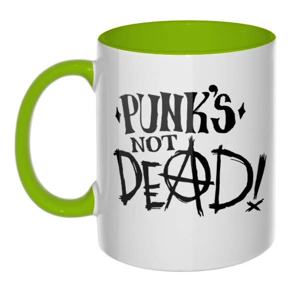 Кружка Punk's not dead цветная внутри и ручка, цвет салатовый