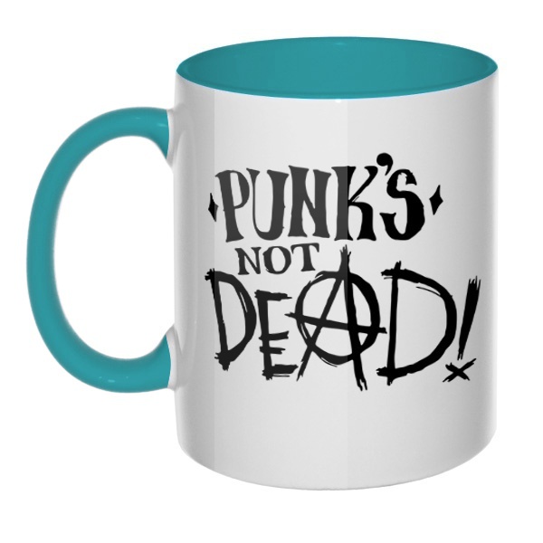 Кружка Punk's not dead цветная внутри и ручка, цвет бирюзовый
