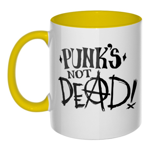 Кружка Punk's not dead цветная внутри и ручка, цвет желтый