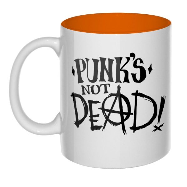 Кружка цветная внутри Punk's not dead, цвет оранжевый