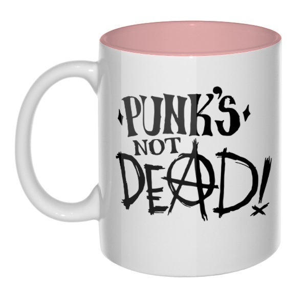 Кружка цветная внутри Punk's not dead, цвет розовый