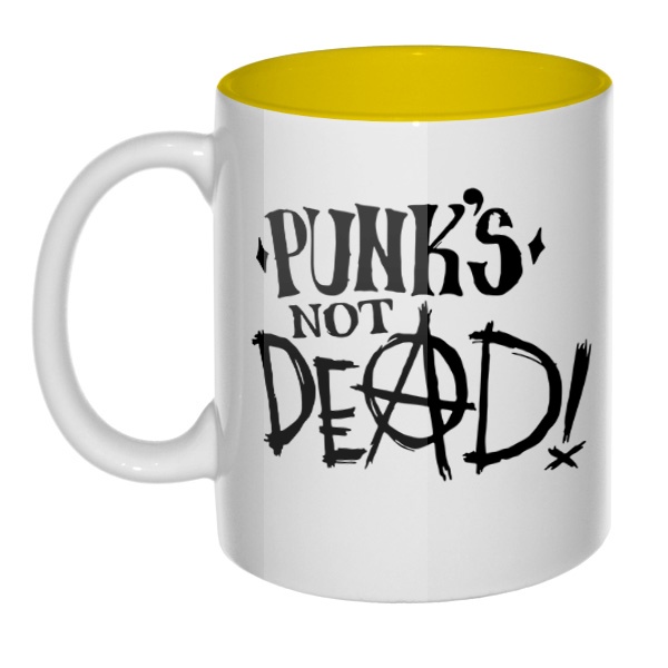 Кружка цветная внутри Punk's not dead, цвет желтый