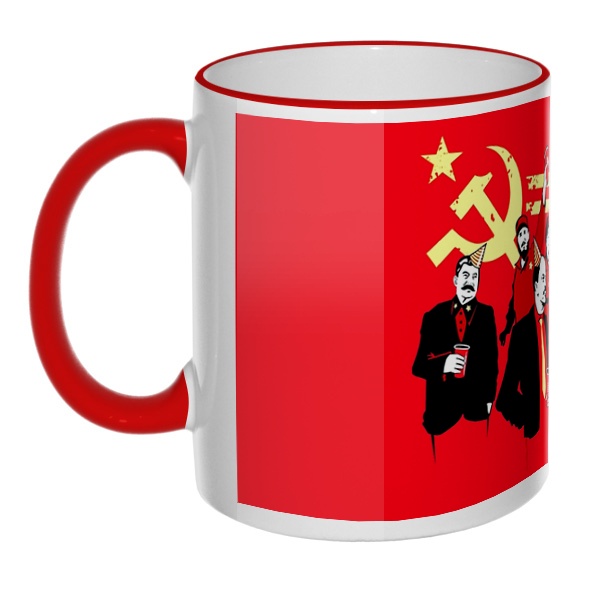 Кружка Communism party с цветным ободком и ручкой, цвет красный
