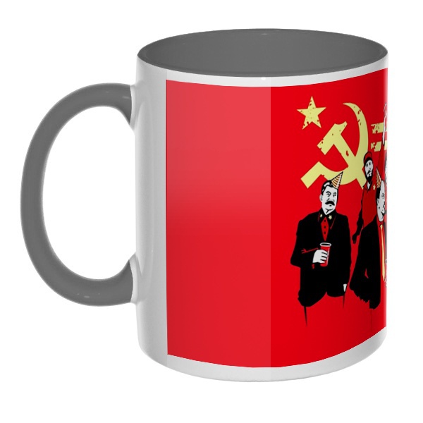 Communism party, кружка цветная внутри и ручка, цвет серый