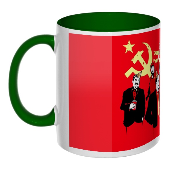 Communism party, кружка цветная внутри и ручка, цвет зеленый