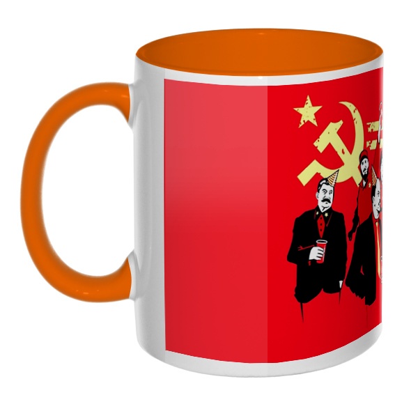 Communism party, кружка цветная внутри и ручка, цвет оранжевый