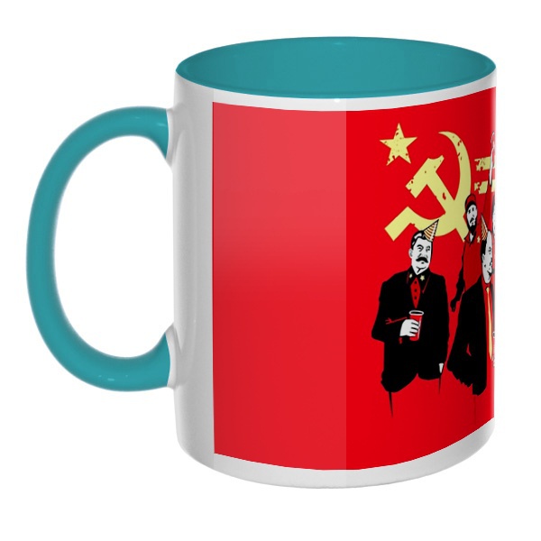 Communism party, кружка цветная внутри и ручка, цвет бирюзовый