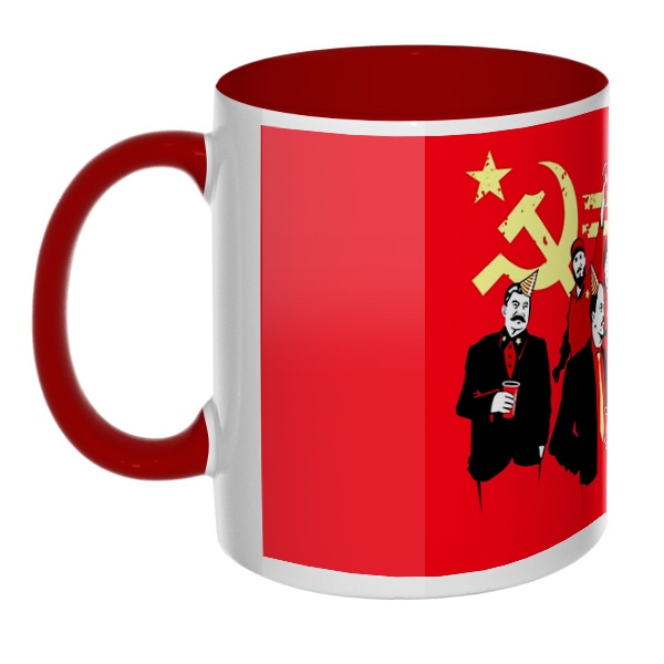 Communism party, кружка цветная внутри и ручка, цвет бордовый