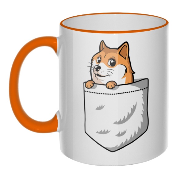 Кружка Собакен (Wow Doge) с цветным ободком и ручкой, цвет оранжевый