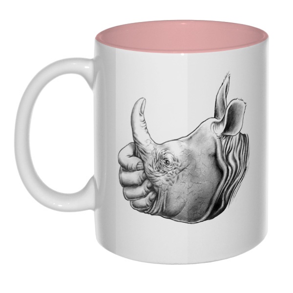 Носорог Лайк, кружка цветная внутри , цвет розовый