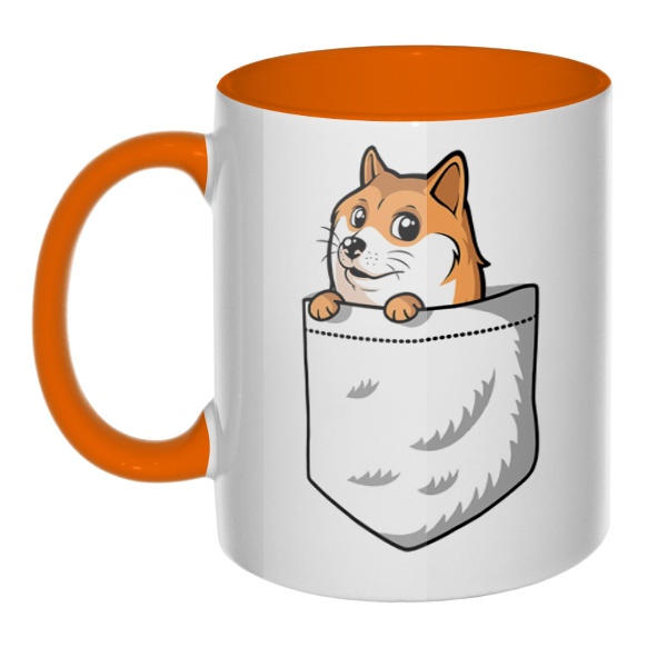 Кружка Собакен (Wow Doge) цветная внутри и ручка, цвет оранжевый