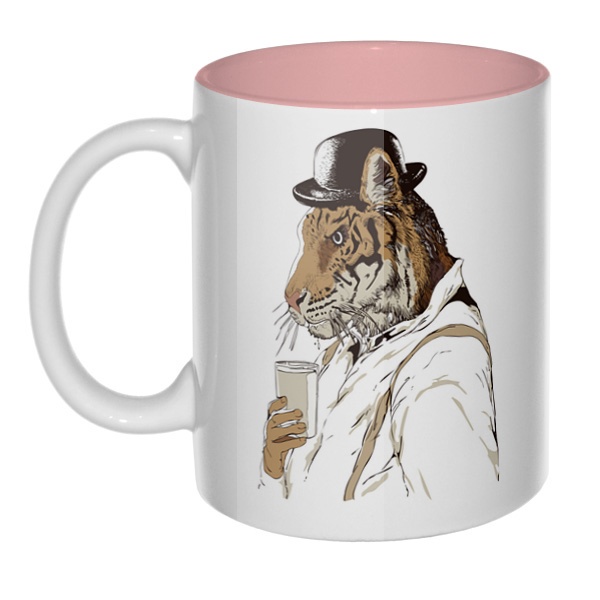 Тигр-человек, кружка цветная внутри , цвет розовый