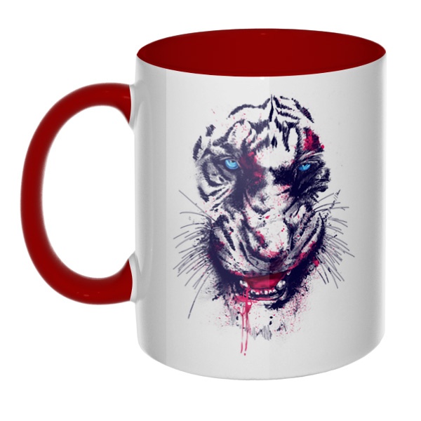 Тигр, кружка цветная внутри и ручка, цвет бордовый