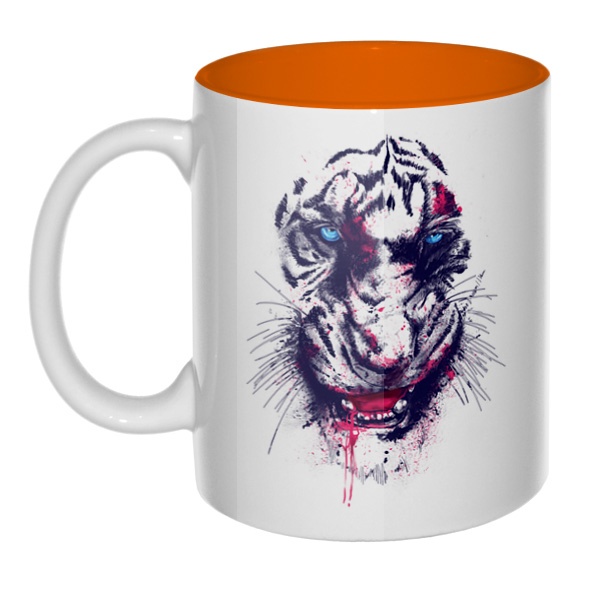 Тигр, кружка цветная внутри , цвет оранжевый