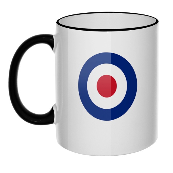 Кружка Эмблема ВВС Великобритании с цветным ободком и ручкой, цвет черный