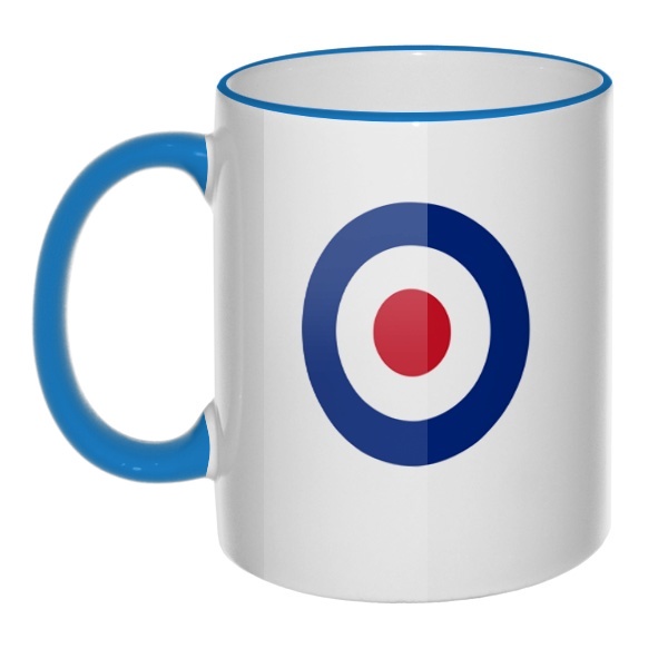 Кружка Эмблема ВВС Великобритании с цветным ободком и ручкой, цвет голубой