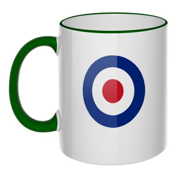 Кружка Эмблема ВВС Великобритании с цветным ободком и ручкой, цвет зеленый