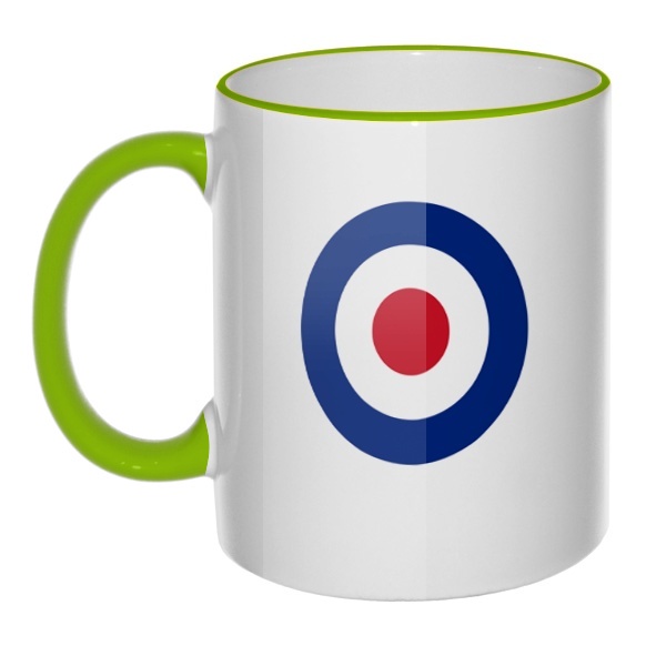 Кружка Эмблема ВВС Великобритании с цветным ободком и ручкой, цвет салатовый