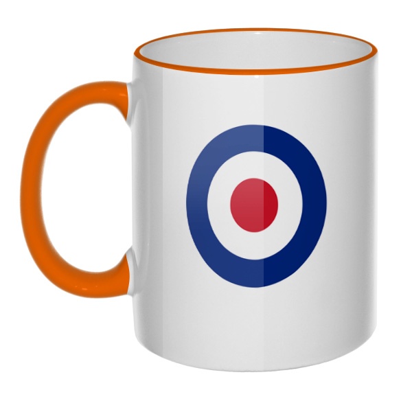 Кружка Эмблема ВВС Великобритании с цветным ободком и ручкой, цвет оранжевый