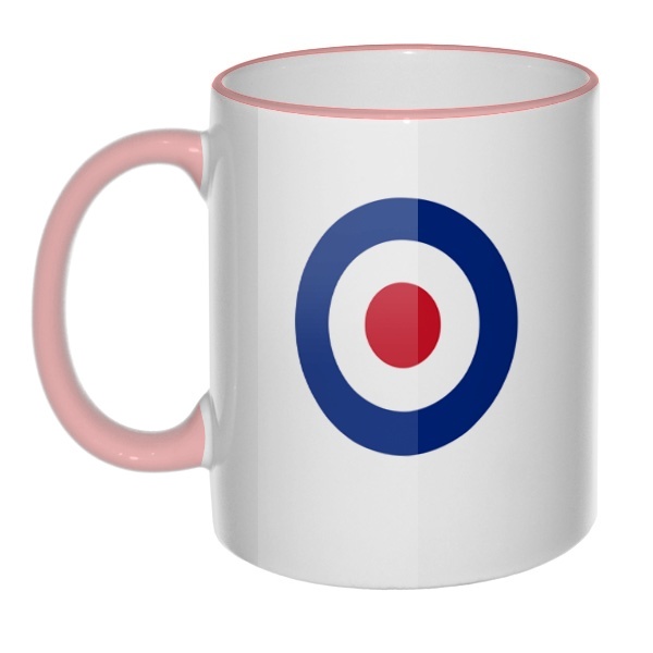 Кружка Эмблема ВВС Великобритании с цветным ободком и ручкой, цвет розовый