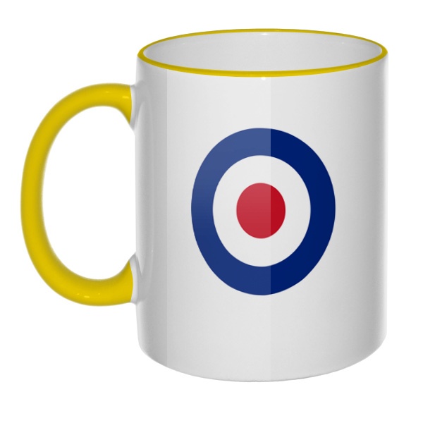 Кружка Эмблема ВВС Великобритании с цветным ободком и ручкой, цвет желтый