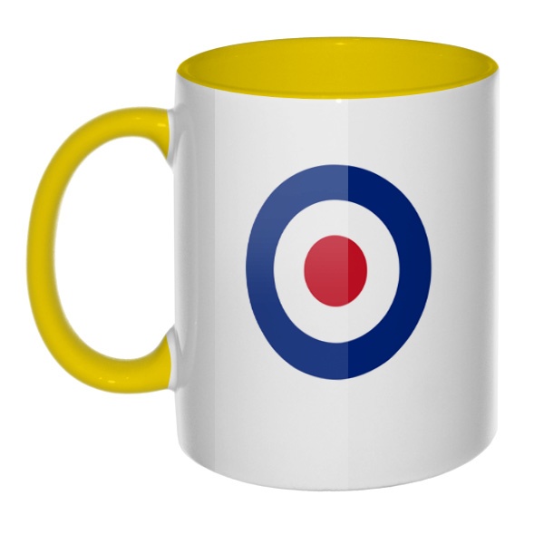 Кружка Эмблема ВВС Великобритании цветная внутри и ручка, цвет желтый
