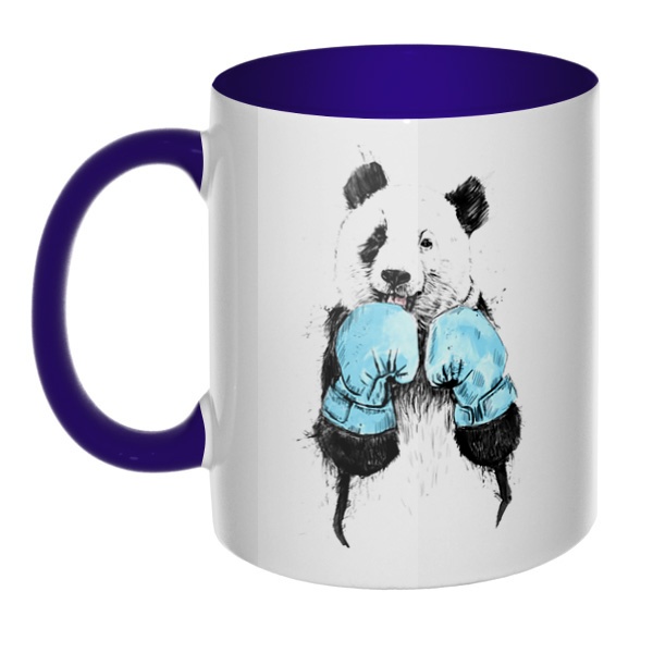 Панда-боксер, кружка цветная внутри и ручка, цвет темно-синий
