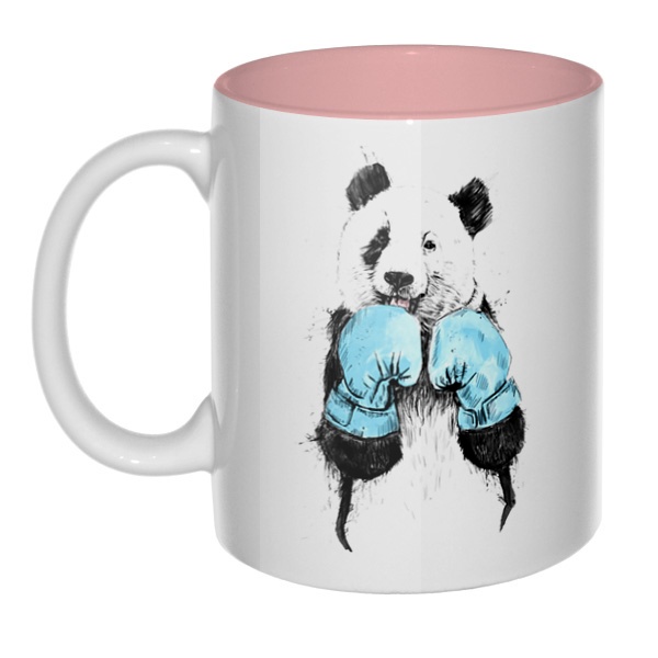 Панда-боксер, кружка цветная внутри , цвет розовый
