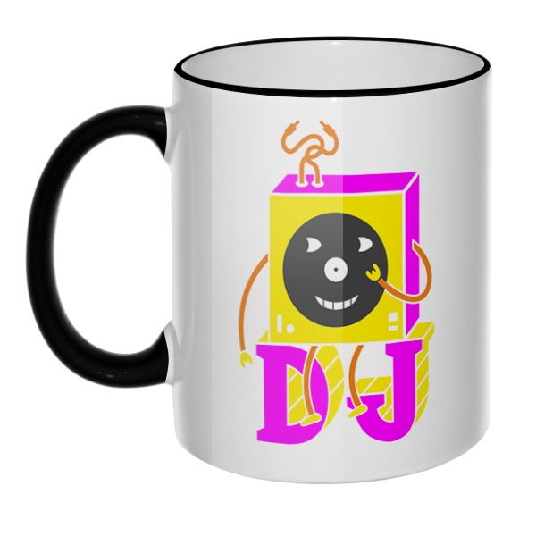 Кружка DJ с цветным ободком и ручкой, цвет черный