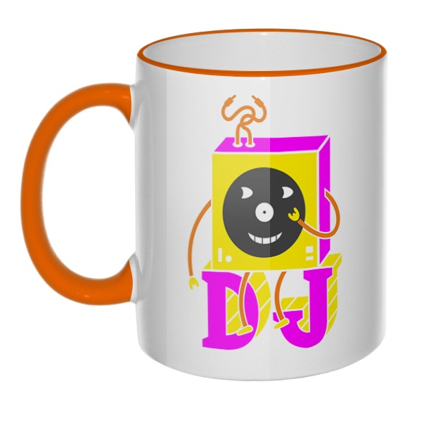 Кружка DJ с цветным ободком и ручкой, цвет оранжевый