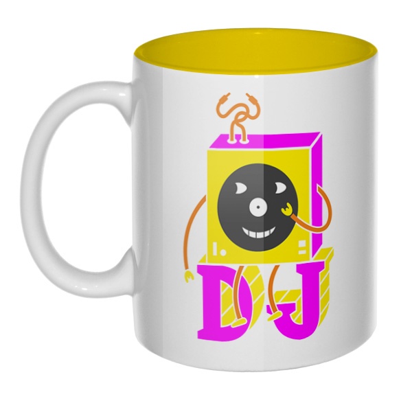 DJ, кружка цветная внутри , цвет желтый
