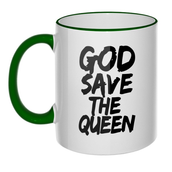 Кружка God Save the Queen с цветным ободком и ручкой, цвет зеленый