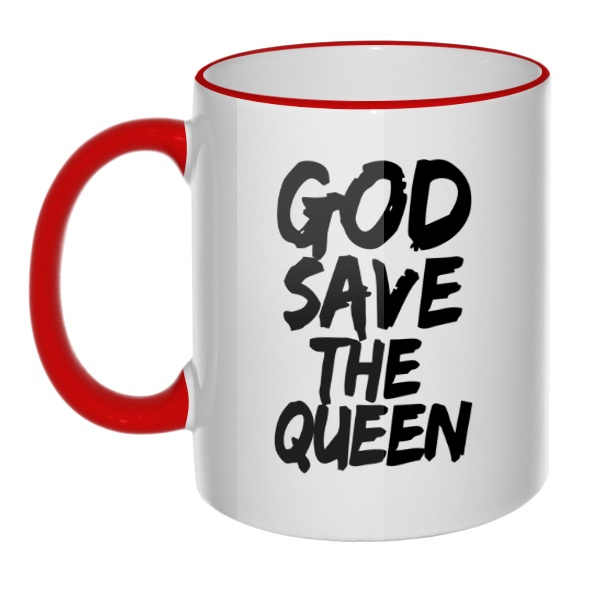 Кружка God Save the Queen с цветным ободком и ручкой, цвет красный
