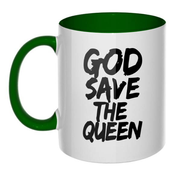 Кружка God Save the Queen цветная внутри и ручка, цвет зеленый