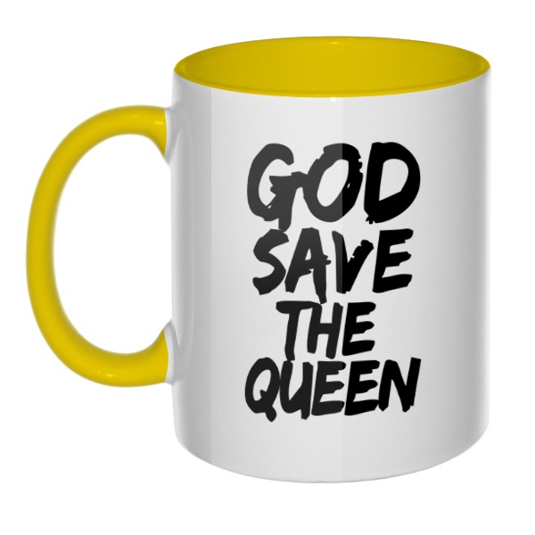 Кружка God Save the Queen цветная внутри и ручка, цвет желтый