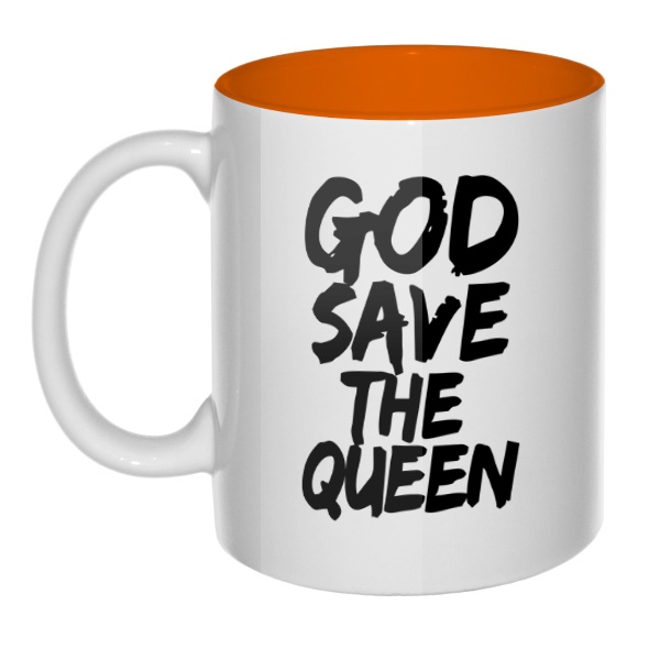 Кружка цветная внутри God Save the Queen, цвет оранжевый