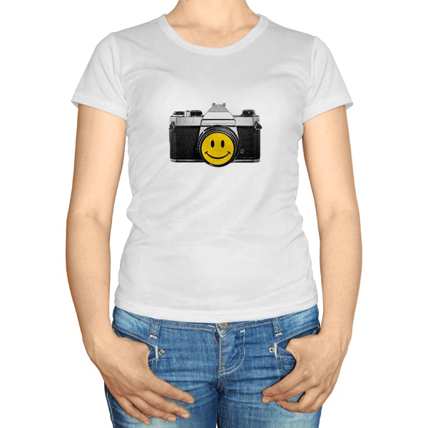 Женская футболка Фотоаппарат со смайликом, цвет белый