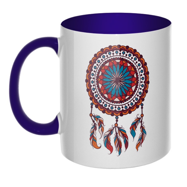 Индейский амулет Ловец снов, кружка цветная внутри и ручка, цвет темно-синий