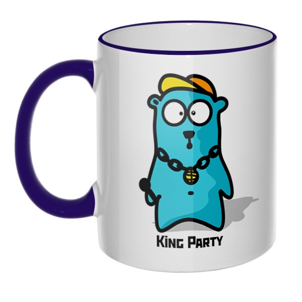 Кружка King party с цветным ободком и ручкой, цвет темно-синий