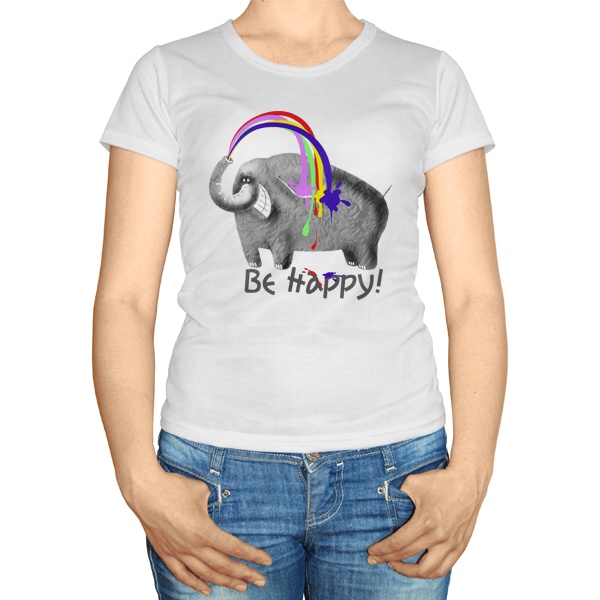 Женская футболка Be happy, цвет белый
